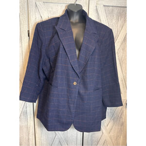 Women's Future Collective Navy Orange Plaid Blazer 4X